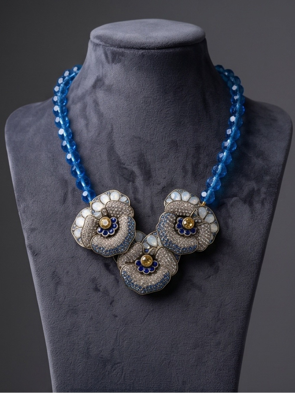 Heidi Daus  "Pleasing Pansy" Wildflower Crystal Blue Necklace
